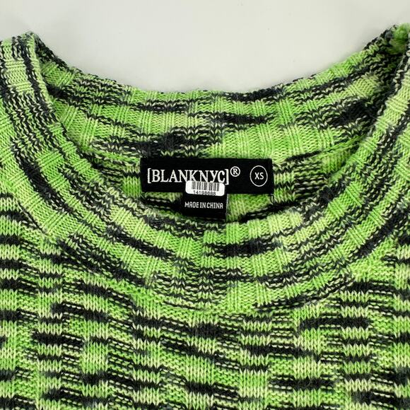 BlankNYC The Clash Sweater Long Puff Sleeve Green Black Womens XS - Picture 7 of 7